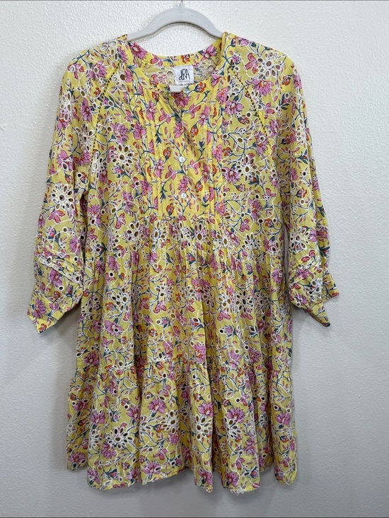 dRA Dresses & Skirts - Anthropologie x dRA Yara Eyelet Dress Yellow Lined Floral Boho Prairie Size L